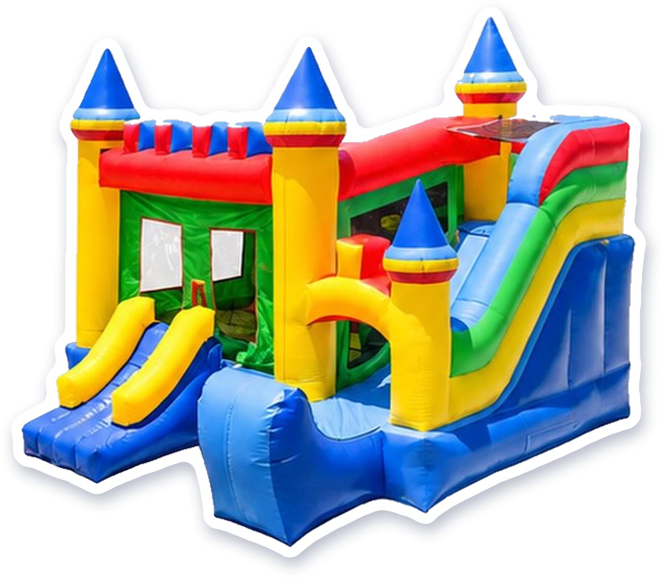 Castle with Slide, a combo bounce castle with a slide on either side